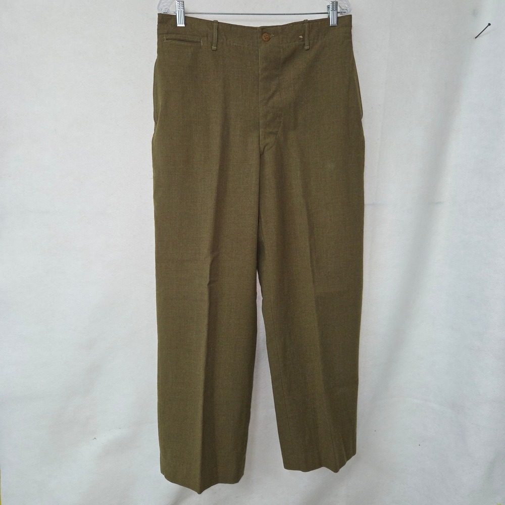 Military Surplus Wool Trousers Mens 34x30 Olive Drab Button Fly Field Pants‎ Vtg